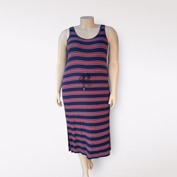Brooks Brothers Womens Sleeveless Striped Nautical Coastal Midi Dress Size XL - Picture 1 of 12